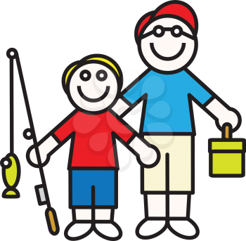 Royalty Free Clipart Image of a Father and Son Going Fishing