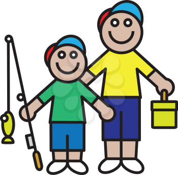 Royalty Free Clipart Image of a Father and Son Going Fishing