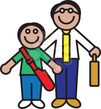 Royalty Free Clipart Image of a Father Holding a Briefcase and a Son Holding a Book Bag