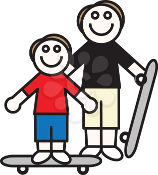 Royalty Free Clipart Image of a Father and Son Skateboarding