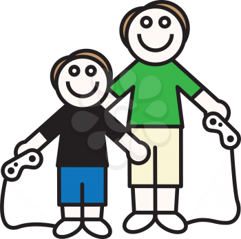 Royalty Free Clipart Image of a Father and Son Playing Video Games