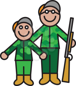Royalty Free Clipart Image of a Father and Son Going Hunting