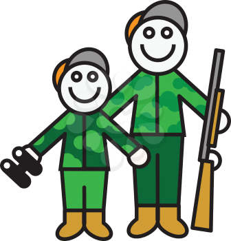 Royalty Free Clipart Image of a Father and Son Going Hunting