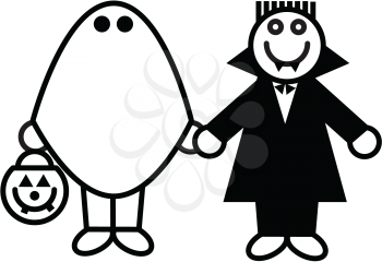 Royalty Free Clipart Image of a Ghost and Vampire Halloween Costume
