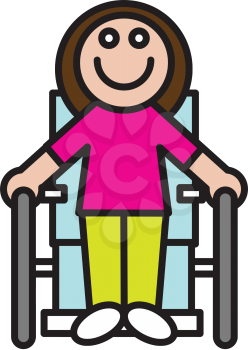Royalty Free Clipart Image of a Girl Sitting in a Wheelchair
