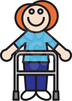 Royalty Free Clipart Image of a Girl with a Walker