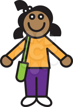 Royalty Free Clipart Image of a Girl Carrying a Book Bag