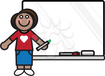 Royalty Free Clipart Image of a Teacher and a Whiteboard