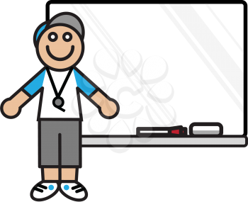 Royalty Free Clipart Image of a Male Coach Standing in Front of a Whiteboard