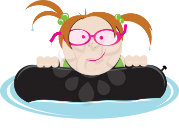 Royalty Free Clipart Image of a Girl Hanging on to an Inner Tube