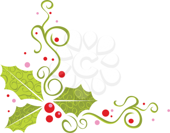 Royalty Free Clipart Image of a Christmas Holly Trio In a Corner