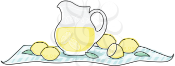 Royalty Free Clipart Image of a Pitcher of Lemonade and Lemons