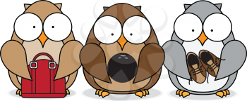 Royalty Free Clipart Image of Owls With Bowling Items