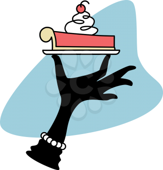 Royalty Free Clipart Image of a Black Hand Holding Pie