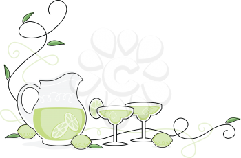 Royalty Free Clipart Image of a Pitcher of Limeade and Glasses