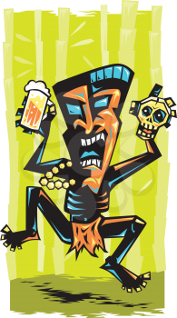 Royalty Free Clipart Image of a Tiki Man WIth a Beer