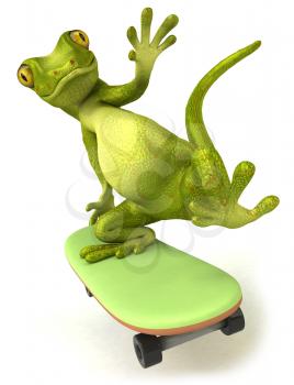 Royalty Free Clipart Image of a Frog Doing Tricks on a Skateboard