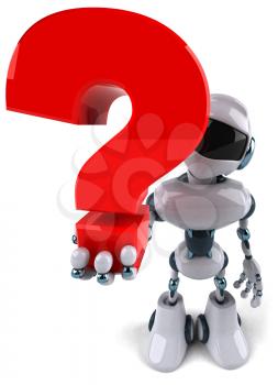 Royalty Free Clipart Image of a Robot Holding a Question Mark