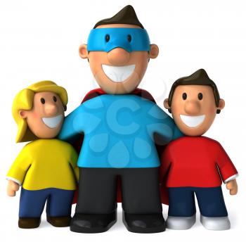 Royalty Free Clipart Image of a Superhero Dad and His Children