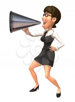Royalty Free 3d Clipart Image of a Businesswoman Speaking into a Megaphone