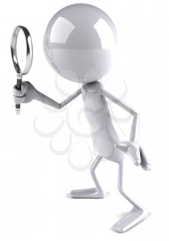 Royalty Free 3d Clipart Image of a White Guy Holding a Magnifying Glass