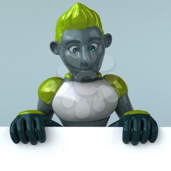 Fun green robot - 3D Illustration