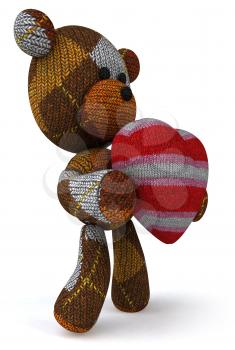 Royalty Free 3d Clipart Image of a Teddy Bear Holding a Heart
