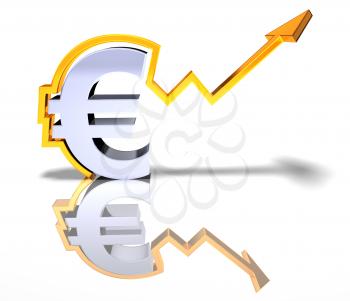 Royalty Free 3d Clipart Image of a Euro Sign with an Arrow Pointing Upwards