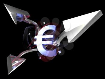 Royalty Free 3d Clipart Image of a Euro Sign with Arrow Pointing Upwards