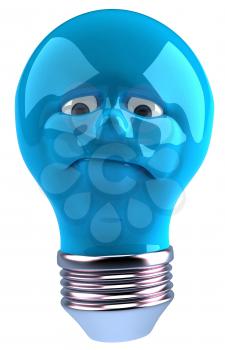 Royalty Free 3d Clipart Image of a Sad Blue Light Bulb