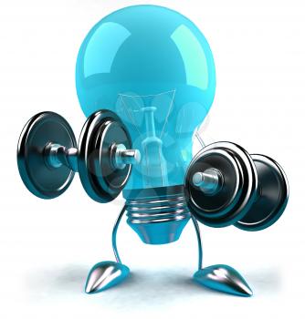 Royalty Free 3d Clipart Image of a Blue Light Bulb Lifting Weights