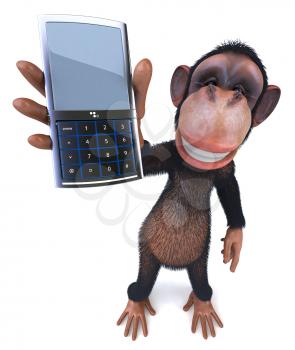 Royalty Free Clipart Image of a Monkey Showing a Cellphone