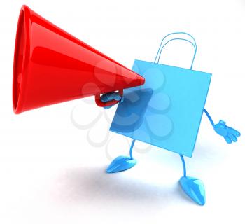 Royalty Free 3d Clipart Image of a Shopping Bag Talking into a Megaphone