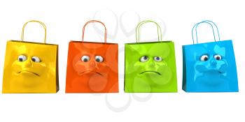 Royalty Free 3d Clipart Image of Shopping Bags with a Face on Them