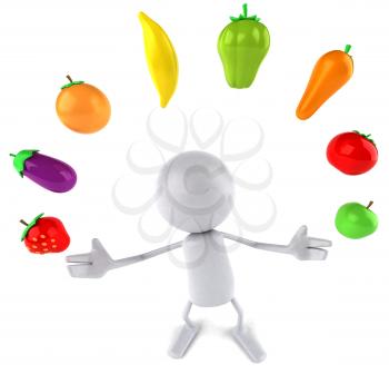 Royalty Free Clipart Image of a Faceless Person Juggling Veggies and Fruit