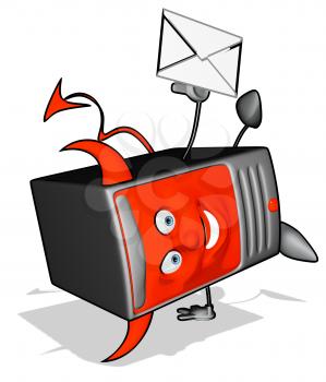 Royalty Free Clipart Image of an Evil Devil Modem With a Letter