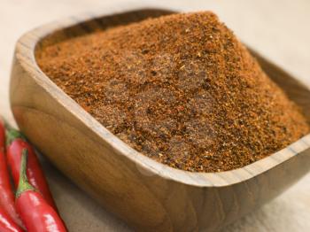 Royalty Free Photo of a Dish of Hot Chili Powder with Fresh Chilies