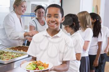 Royalty Free Clipart Image of Students in a Cafeteria