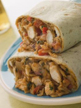 Royalty Free Photo of a Chicken, Rice and Cheese Burrito