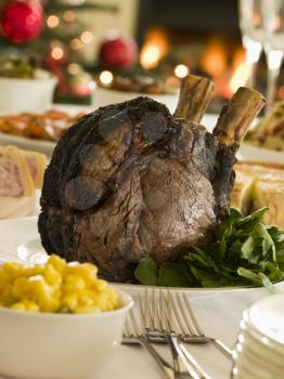 Royalty Free Photo of a Rib of British Beef Boxing Day Buffet