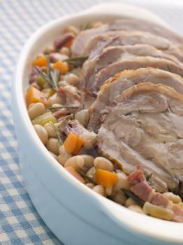 Royalty Free Photo of Braised Boneless Shoulder of Lamb with Beans