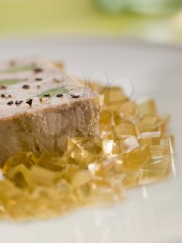 Royalty Free Photo of Foie Gras and Baby Leeks with Sauternes Jelly