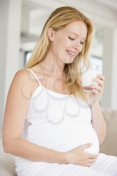 Royalty Free Photo of a Pregnant Woman With a Glass of Milk