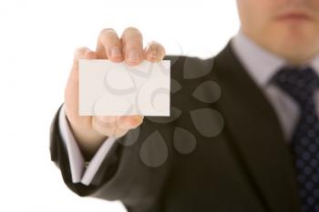 Royalty Free Photo of a Man Holding a Business Card