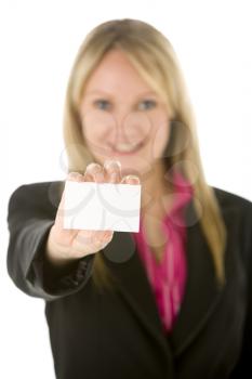 Royalty Free Photo of a Woman With a Blank Card