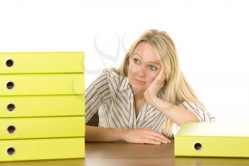 Royalty Free Photo of a Woman With a Stack of Folders