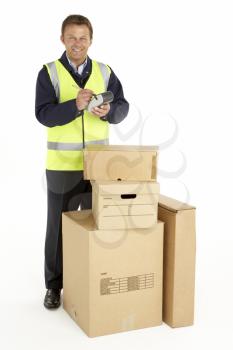 Royalty Free Photo of a Courier Delivering Parcels