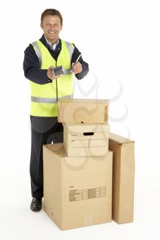 Royalty Free Photo of a Courier Delivering Parcels