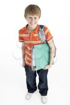 Royalty Free Photo of a Boy With a Schoolbag and Book