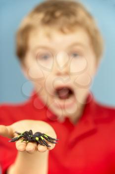 Royalty Free Photo of a Boy With a Spider